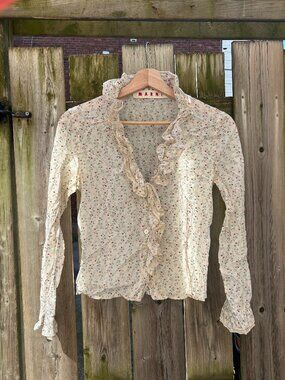 MARNI Floral Ruffle Blouse - Size M (40 IT) - Cream With Flowers